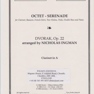 DVORAK OCTET-SERENADE OP.22 arr. INGMAN DIGITAL SCORE & PARTS - FOR RECORDING SEE RRCD1314